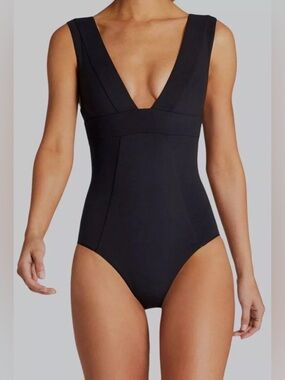 Vitamin A Black Deep V One-Piece Swimsuit